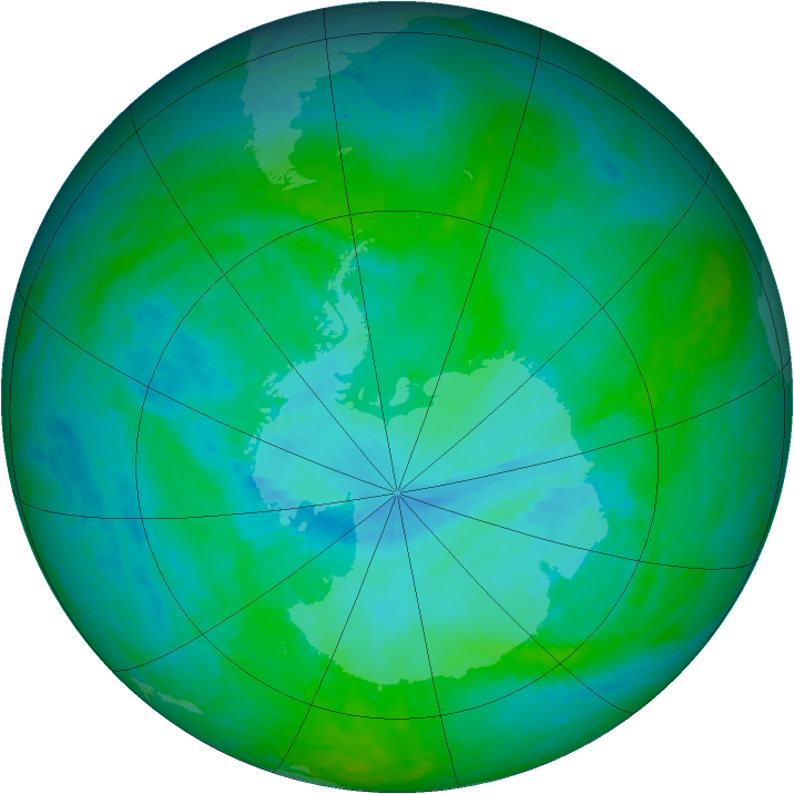Antarctic ozone map for 24 December 2001